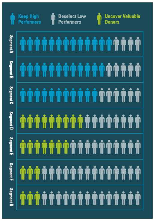 Graphic of a sample outcome of TrueSense Marketing's proprietary Giving Potential Scores predictive model.